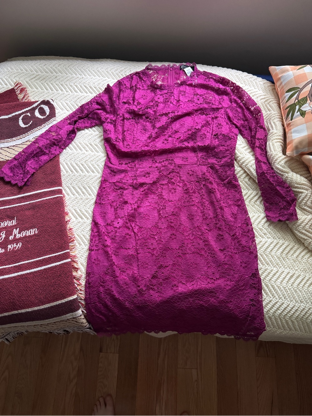 New York & Company Fuchsia Lace Midi Dress